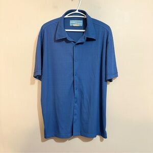 90s Vintage Capsize Blue Ribbed Button Up Collared Short Sleeve Shirt